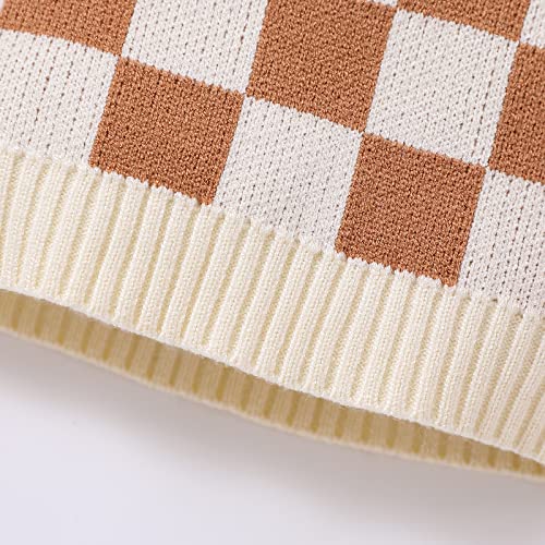 Toddler Baby Girls Knit Summer Outfits Checkerboard Plaids Sweater Vest +Drawstring Bloomer Shorts 2Pcs Clothes Set (Beige, 18-24 Months) #TOP6