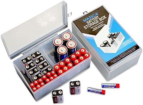 Massca Battery Storage Organizer Pack of 2 - Our Battery Organizer Stores AAA, AA, C and D Size. Holds up to 34 Batteries Per Pack of Our Battery Case Multi Purpose Battery Holder