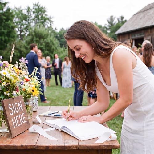 Image of Panelee Wedding Guest Book with Pen White Velvet Reception 144 Page Sign in Book Wedding Memory Papers Elegant Guestbook for Bridal Shower Party Guest Visitor