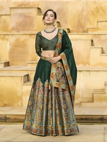 Image of PURVAJA Women's Jacquard Semi-Stitched Lehenga choli