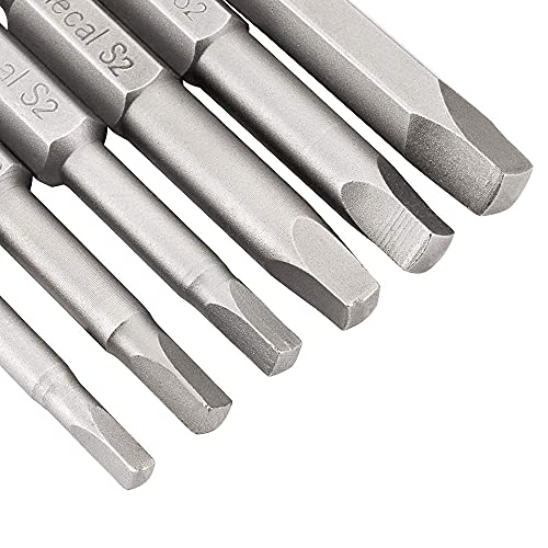 Rocaris 6 Pcs 1/4 Inch Hex Shank Long Magnetic Square Head Screwdriver Bits Set Power Tools Sq1, Sq2, Sq2.7, Sq3, Sq4, Sq5 For Poket Hole Jig- 2 Inch Length #TOP5