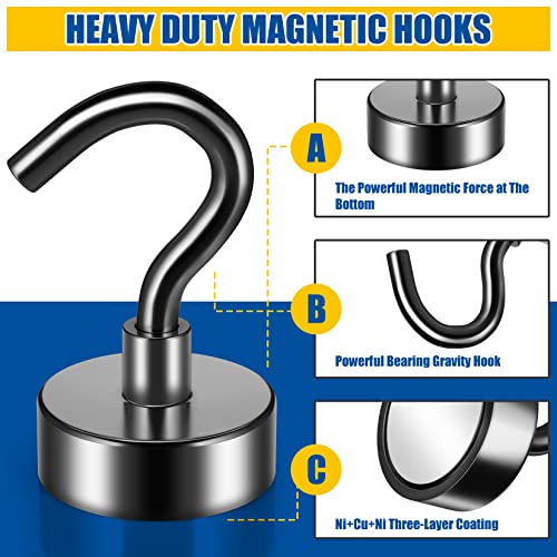 FINDMAG 6 Stück Magnethaken, 10 kg+(22 lb+) Starke Magnethaken, Kühlschrankmagnet Haken zum Aufhängen, Neodym Magnete mit Haken, Schwarz Magnethake für Kreuzfahrt, Decke, Bad, Küche, Handtuch, Garage