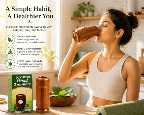 Image of XOMARK Vijaysar Wooden Glass Tumbler 100ml | Natural Ayurvedic Drinking Cup for Diabetes Wellness | Handcrafted Water Glass | Eco-Friendly Traditional Wood Cup for Daily Use