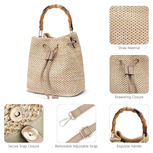 Image of RNIEGA Straw Crossbody Bag Summer Woven Bucket Bags for Women Beach Shoulder Purse Drawstring Handbag Vacation