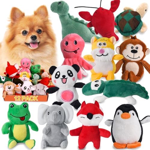 LEGEND SANDY Squeaky Welpen Spielzeug, geeignet für kleine und mittlere Hunde, gefüllt mit losen Welpen Spielzeug, ausgestattet mit 12 Plüsch Hundespielzeug Sets, geeignet für Welp