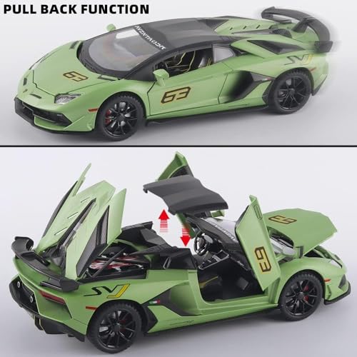 Image of 1:24 Scale Big Size Lamborghini SVJ63 Toy Car | Metal Pullback Diecast Car for Kids with Openable Doors, Sound, Light Effects Toy for Car Enthusiasts (Color As Per Available), Green