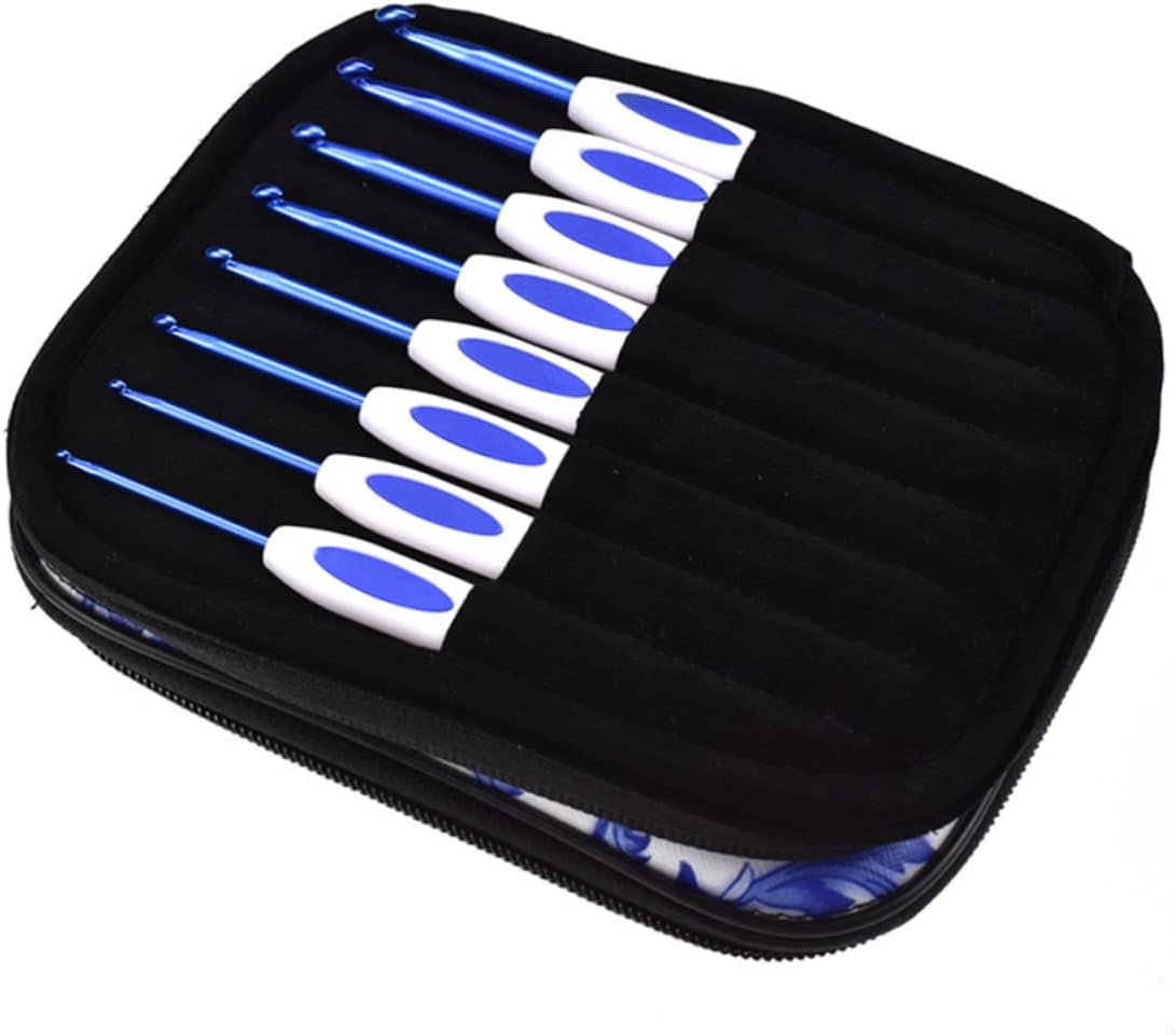 CORHAD 16pc Blue White Porcelain Crochet Hooks Set Weaving Tool Starter Kit White Blue Storage Bag Included