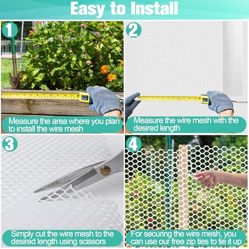 Image of Plastic Mesh Fence Sheet 15.7IN x 10FT - 0.3IN Opening Plastic Chicken Wire Netting Roll Durable for Dogs, Poultry, Puppy, Garden Snake Barrier with 50 Pcs Zip Ties - White