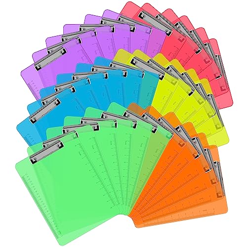 Plastic Clipboards, PANDRI 36 Pack Clear Colored Clipboards, Low Profile Clip Board 12.5 x 9 Inch Standard Letter Size, Office Supplies Classroom Teacher by PANDRI - Used condition - US$41.62