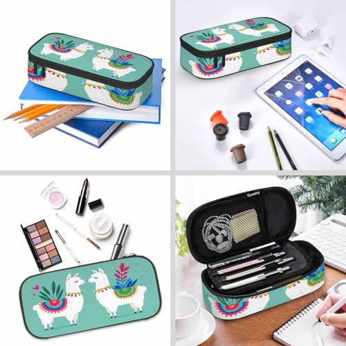 Image of Alpaca Pencil Case Organizer Llama Love Animal Leaves Green Stationery Box Makeup Box School Supply for Boy Girl Men Women