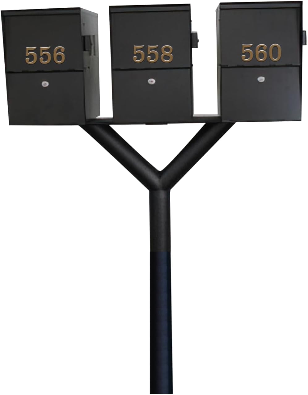 Penfield Triple Mailbox Post System, Decorative Ornate Base, with Three Letter Sentry Mailboxes, Locking, Weather Resistant - Black by Qualarc