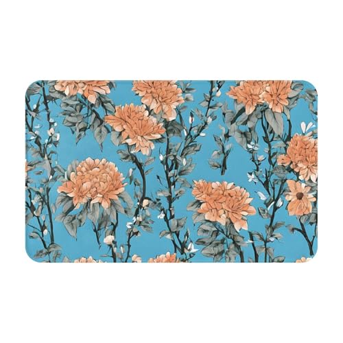 Floral Background Print Living Room Bathroom Kitchen Anti Slip and Absorbent Carpet, Indoor Entrance Door Muddy Floor Mat, Ultra Soft Washable Carpet 21x31.5 Inches