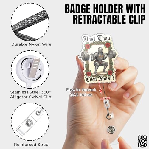 Dost Thou Even Hoist Badge Reel Deadlift Meme Gym Workout Lifting Name Card Holder with Clip Hospital Pediatric Medical for RN LPN CNA MA Medical Worker Teacher Doctor Accessories Gifts