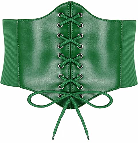 Hoerev Damen Mädchen Elastisch Breites Band Elastisch Gebunden Waspie Korsett Taille Gürtel Bustiers Korsetts，Grün mit Knopf，L
