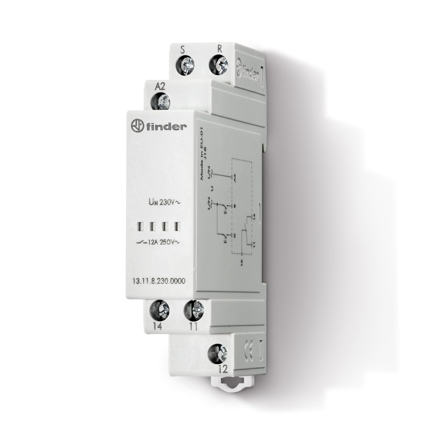 Finder Relè elettronico Bistabile di chiamata, modulare, Tipo 13.11, con comando di reset. Con 1 contatto CO 12 A. Montaggio su barra 35 mm. Indicato per applicazioni nel terziario