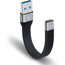 Poyiccot USB C Female to USB A Male Cable, Soft & Flexible Flat Short Type A to Type C Cable Compatible with Galaxy, MacBook, Phone, Laptop