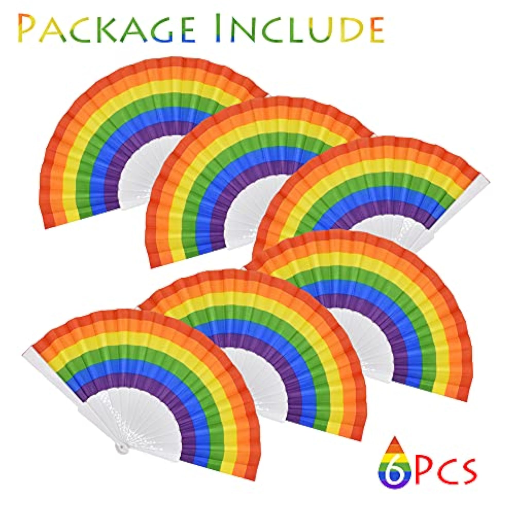 6 Pack Pride Rainbow LGBT Fan, Plastic Folding Fan