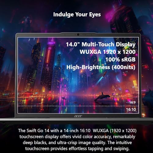 Image of acer Swift Go 14 Laptop | 14 inch 1920 x 1200 Touch Display | Unlock AI Experiences | AMD Ryzen 7 8845HS Octa-Core Ryzen AI Capable Processor | 16GB LPDDR5X | 1TB PCIe Gen 4 SSD | SFG14-63T-R1F4
