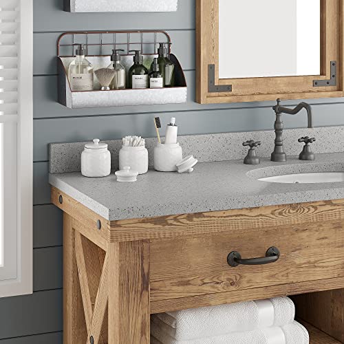 Barnyard Designs S/3 Ceramic Bathroom Canisters, Apothecary Jars With Lid, Qtip Holder Bathroom Set Cotton Ball Holder Jar For Bathroom Storage, Decorative Bathroom Jar With Lid, Spa Decor, 4X5, White #TOP3