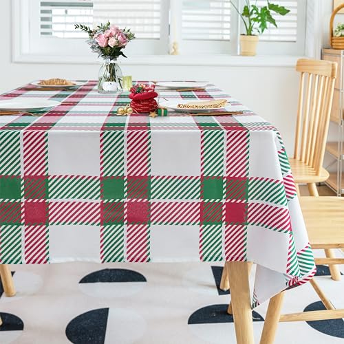 Jubilantex Tablecloth 84" inch Green and Red Plaid Waterproof Wrinkle-Free Washable Christmas Decoration Fabric Table Cover for Dining Outdoor Party Holiday Kitchen,60 x 84 inch by Jubilantex - Image 2