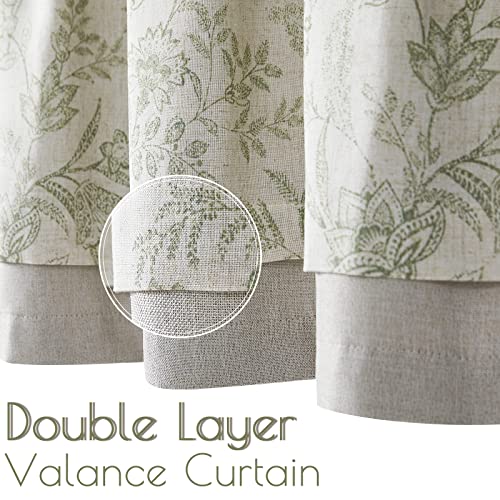 Jinchan Floral Valance Curtains Blackout Kitchen Valance For Windows Botanic Valance For Living Room 18 Inch Double Layer Farmhouse Window Valance Overlay Valance Rod Pocket 1 Panel Sage On Beige #TOP2