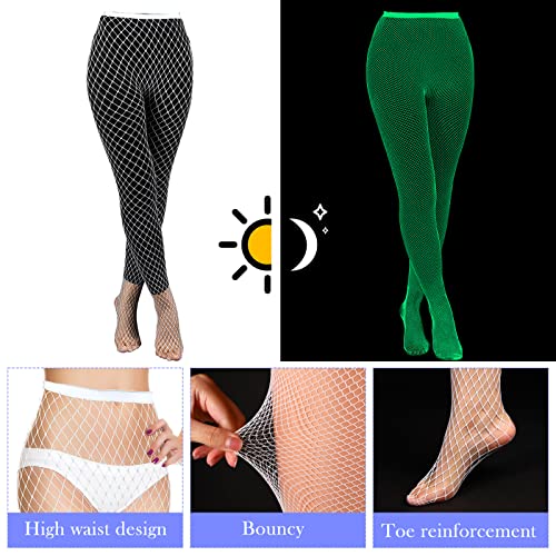 Foaincore 2pcs Women Glow in the Dark Fishnet Stockings Luminous Glowing Fishnet Socks High Waist Tights Stockings Glowing High Waist Pantyhose for Party Stage Performance Halloween cosplay Dress up2