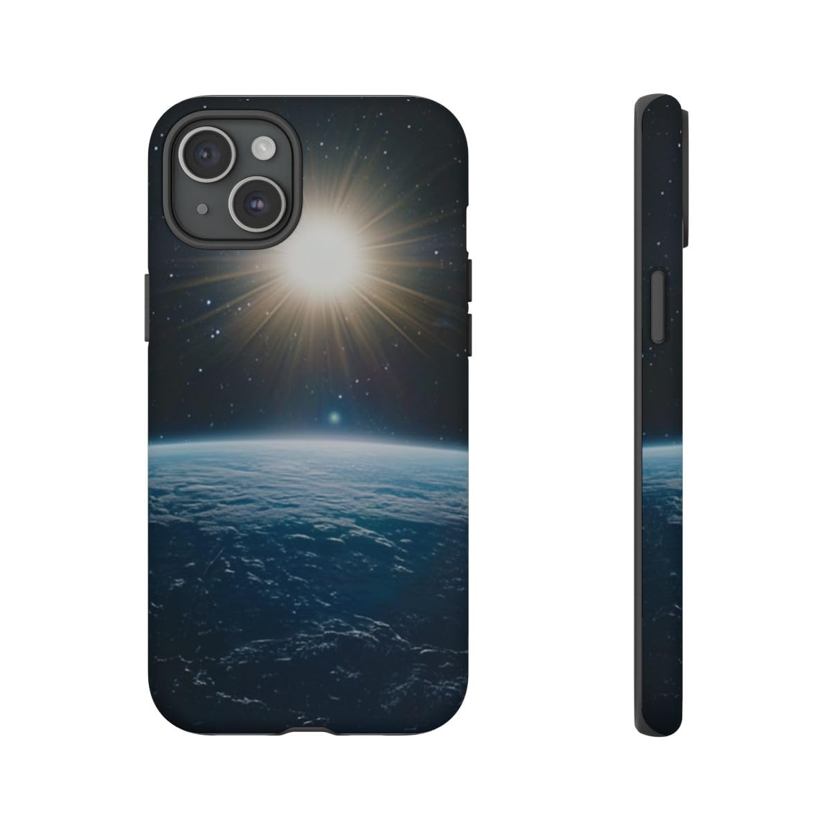 Coque iPhone 15 Plus rigide mate Terre bleue soleil et étoiles - 4