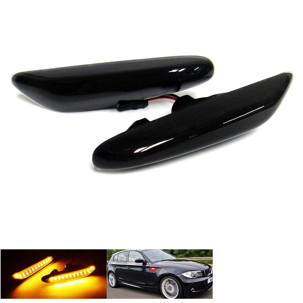2 x czarne dymione soczewki kierunkowskazy bursztynowe LED marker wzmacniacz światła do serii 1 3 5 E81 E82 E87 E46 E90 E92 E60 E61 E83 X3