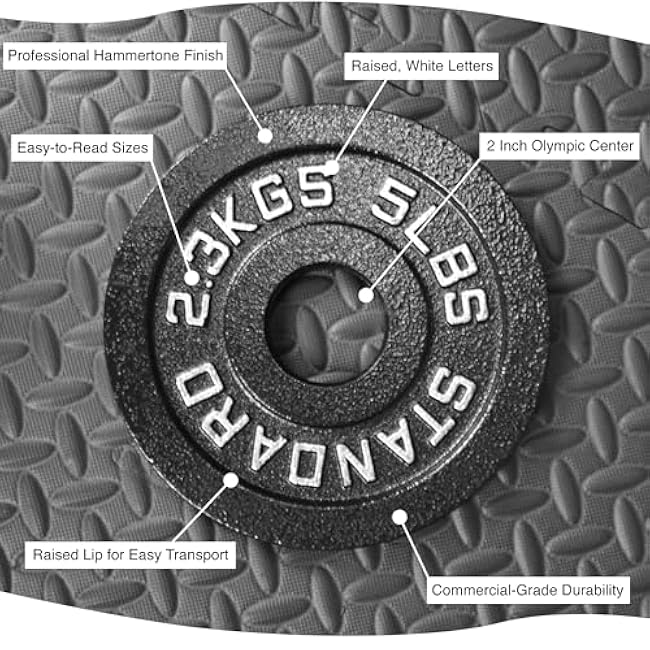 Steel Olympic Plates 175LB Set - 2 inch Olympic Hammertone Coated 2x 2.5lb, 5lb, 10lb, 25lb, & 45lb for Weight Lifting Training