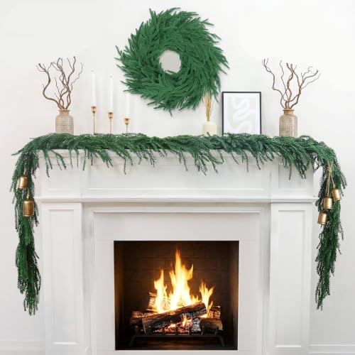 6Ft 2Pcs Artificial Norfolk Pine Garland, Real Touch Faux Greenery for Fireplace Mantel Staircase Wall, Christmas Hanging Indoor Outdoor Decor - image 9