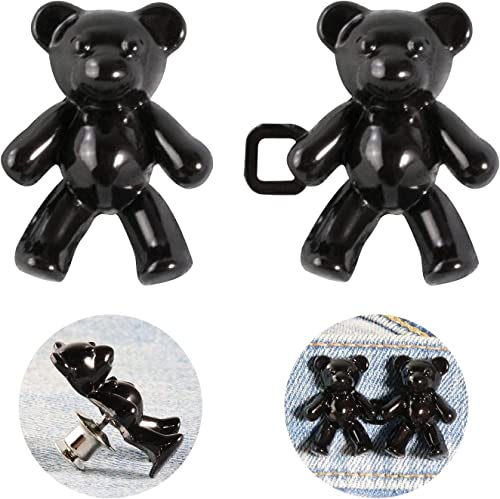 Image of 2pcs Cute Bear Button Pins for Jeans Adjustable Teddy Bear Button Pins Waist Buckle for Loose Jeans Pants, Detachable Buttons for Jeans Waist Buckle No Need Sewing Waist Tightener Clip (Bear Black)