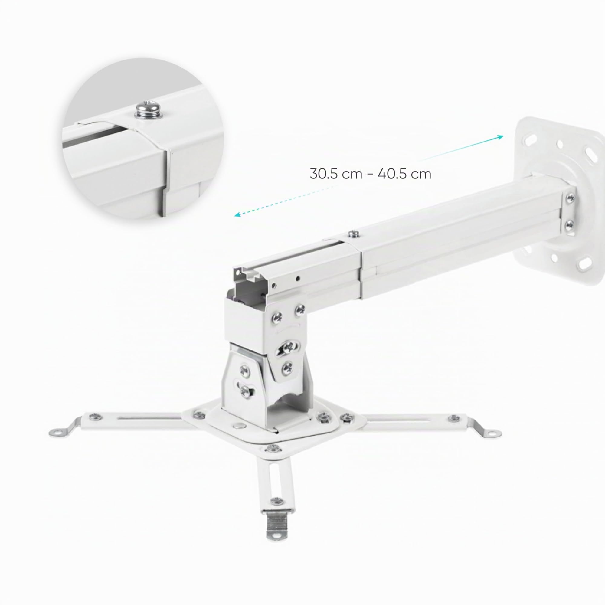 ONKRON Soporte para Proyector de Techo/Pared, 10 kg, K5A-W | Brazo proyector blanco, altura ajustable, giratorio 30°, inclinable, extensible, pasacables; para cine en casa y oficina