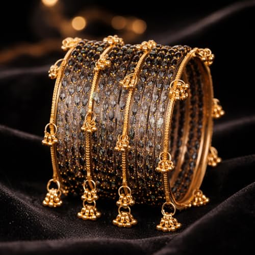 Image of Shining Diva Fashion 16 Pcs Trendy Stylish Glass & Kashmiri Ghungroo Bangles Set for Women & Girls | Traditional Festive Wedding Party Jewellery
