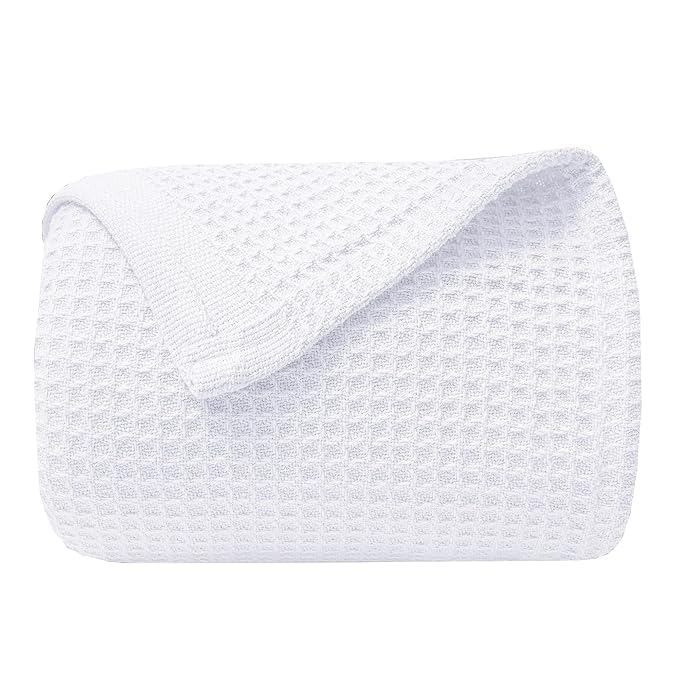 Image of Super Soft & Breathable 100% Microfiber Waffle Blanket - Throw Blanket and Quilt for Bed & Sofa 50x60 Size - Snow White