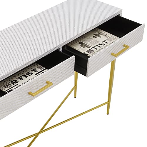 Convenience Concepts Ashley Console Table, White Scallop/Gold #TOP4