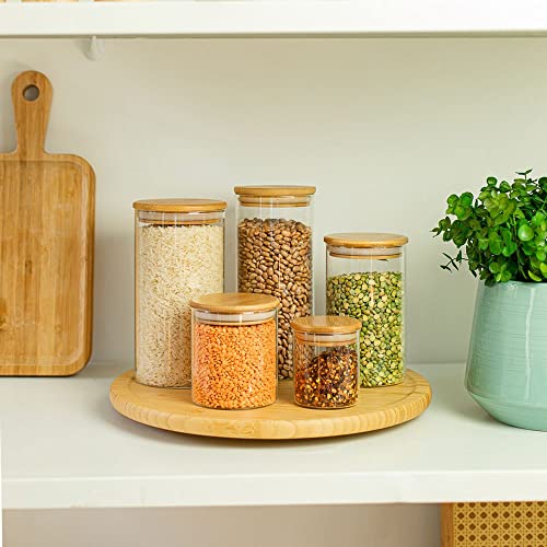 POTES DE VIDRO P/MANTIMENTOS C/TAMPA BAMBU OIKOS - 5 PÇS