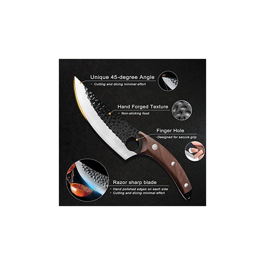 Bicico Butcher Knife, Viking Knife with Sheath, Japanese Hand Forged Meat Cutting Chef Cleaver Portable Survival Bushcraft Belt Knife, Ultra Sharp Kitchen Knife for Outdoor Camping Hunting BBQ