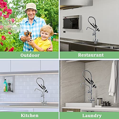 APPASO Commercial Faucet with Pre-Rinse Sprayer, 23\'\' Height Deck Mount Single Hole Polished Chrome Pull Down Compartment Sink Faucet with 10\'\' Swivel Spout for Restaurant Industrial