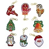 8Pcs Keychain Diamond Painting Set, Weihnachten DIY Diamond Key Chain Weihnachten 5D Painting Anhänger Round Drill Key Chain Anhänger für Christmas Arts Craft