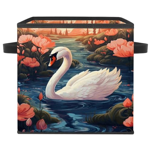 Paniers de rangement pliables pour étagère motif cygne zen