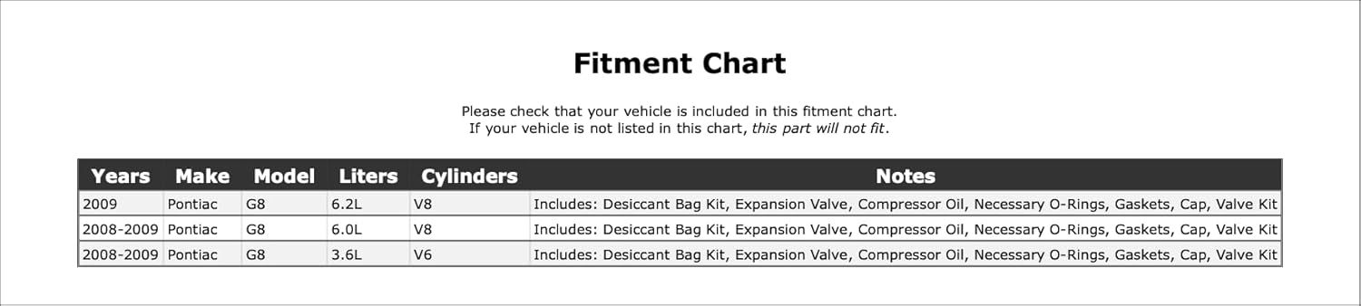 A/C Compressor Replacement Service Kit Compatible With Pontiac G8 2009 2008 P-4172025