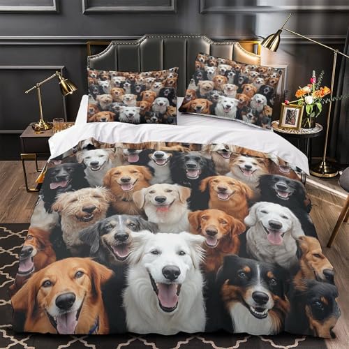 Housse de couette 3D imprimé chiens 260x220 microfibre respirant 3 pièces