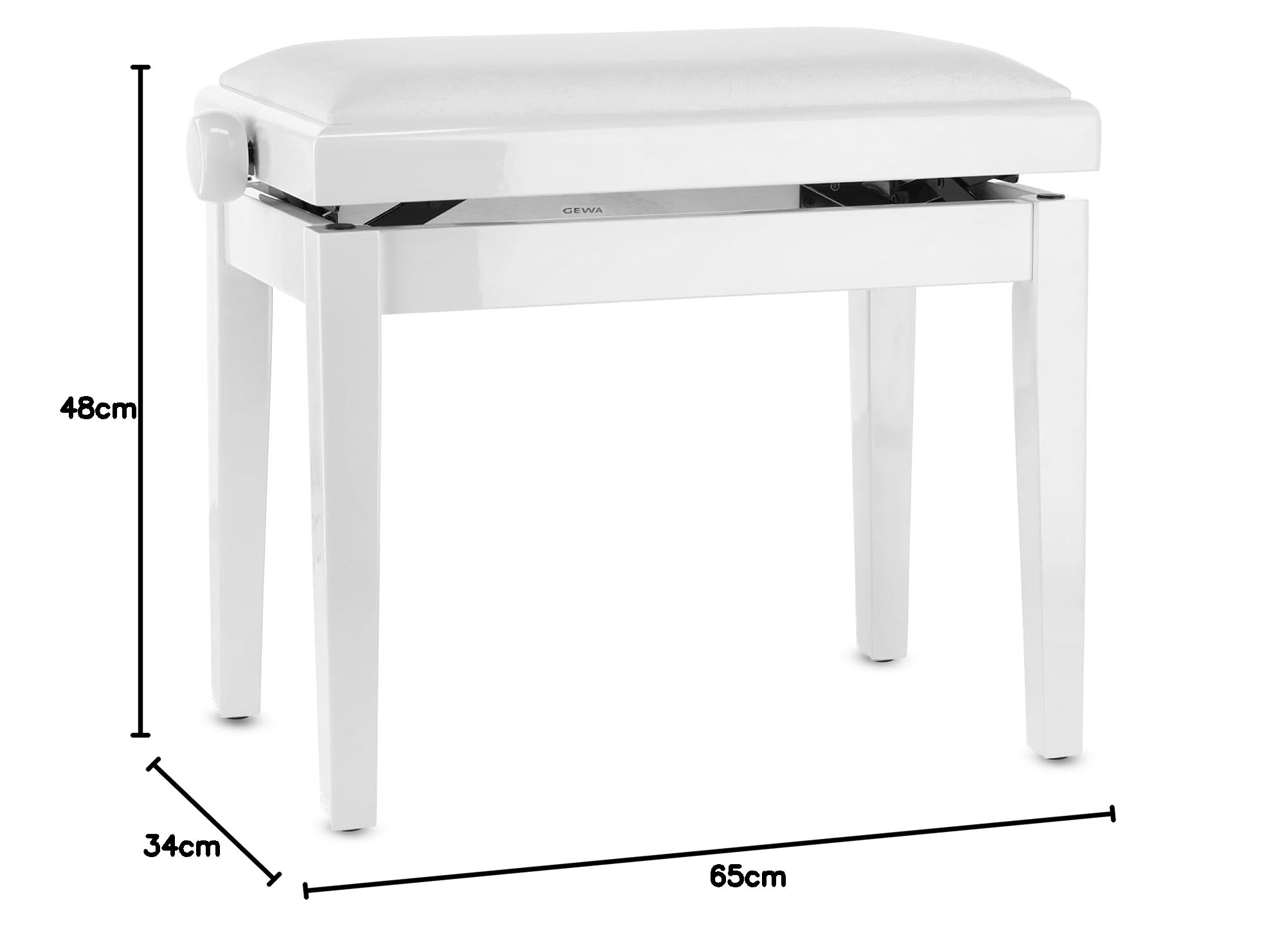 GEWA panca per pianoforte deluxe in vinile - bianco lucido - legno massiccio - coprisedile in vinile - seduta 52x30cm - regolabile in altezza - fissaggio ad alta resistenza - carico di rottura 2t