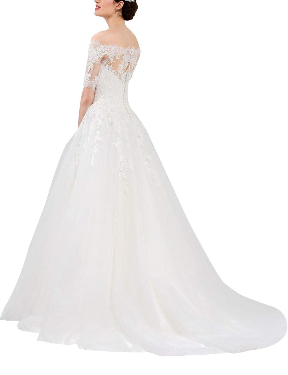 Abito da Sposa A-Line Civil Beach Brew Moda con Maniche, Bianco, 42