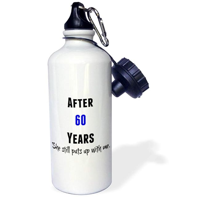 3dRose 60 Years She Still Puts Up With Me Black And Blue Letters-Sports Water Bottle 21oz 21 oz