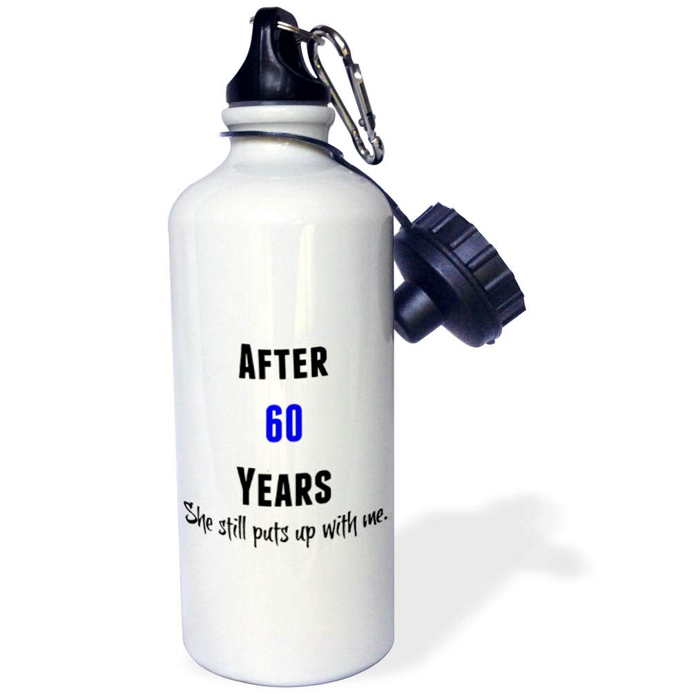 3dRose 60 Years She Still Puts Up With Me Black And Blue Letters-Sports Water Bottle 21oz 21 oz