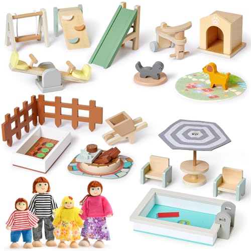 Atoylink Holz Puppenhaus Möbel Set, Miniatur Puppenhaus Zubehör mit 4...