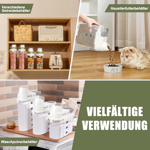 HQEUZ 2er Set Vorratsdose 1.8L Luftdicht Müslidose, Schüttdose Aufbewahrungsbox mit Messbecher für Lebensmittel wie Bohnen, Zucker, Reis, Nüsse, Snacks, Süßigkeiten oder Tierfutter (M. Grau)