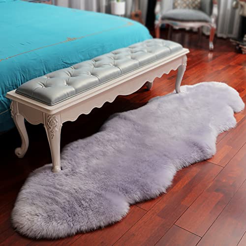 Premium Genuine Fur Sheepskin Rug Real Australia Sheepskin Natural Luxury Fluffy Lambskin Fur Area Rug Seat Covers for Kids Bedroom Sofa Chair Cover (Light Purple, Double Pelt/2ft x 6ft)
