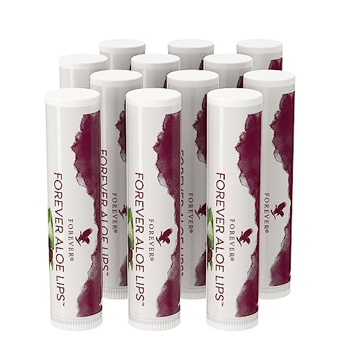 Forever Aloe Lips, hochwertiger Lippenpflegestift mit Aloe Vera, Jojobaöl und Bienenwachs für trockene und rissige Lippen, dermatest-zertifiziert, glutenfrei (12 x 4,25g)